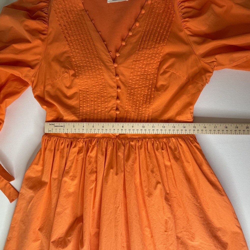 Showpo Zandra Mini Dress Size 8 Orange Puff Sleeve Cotton Poplin Vibrant Bright - Picture 14 of 15
